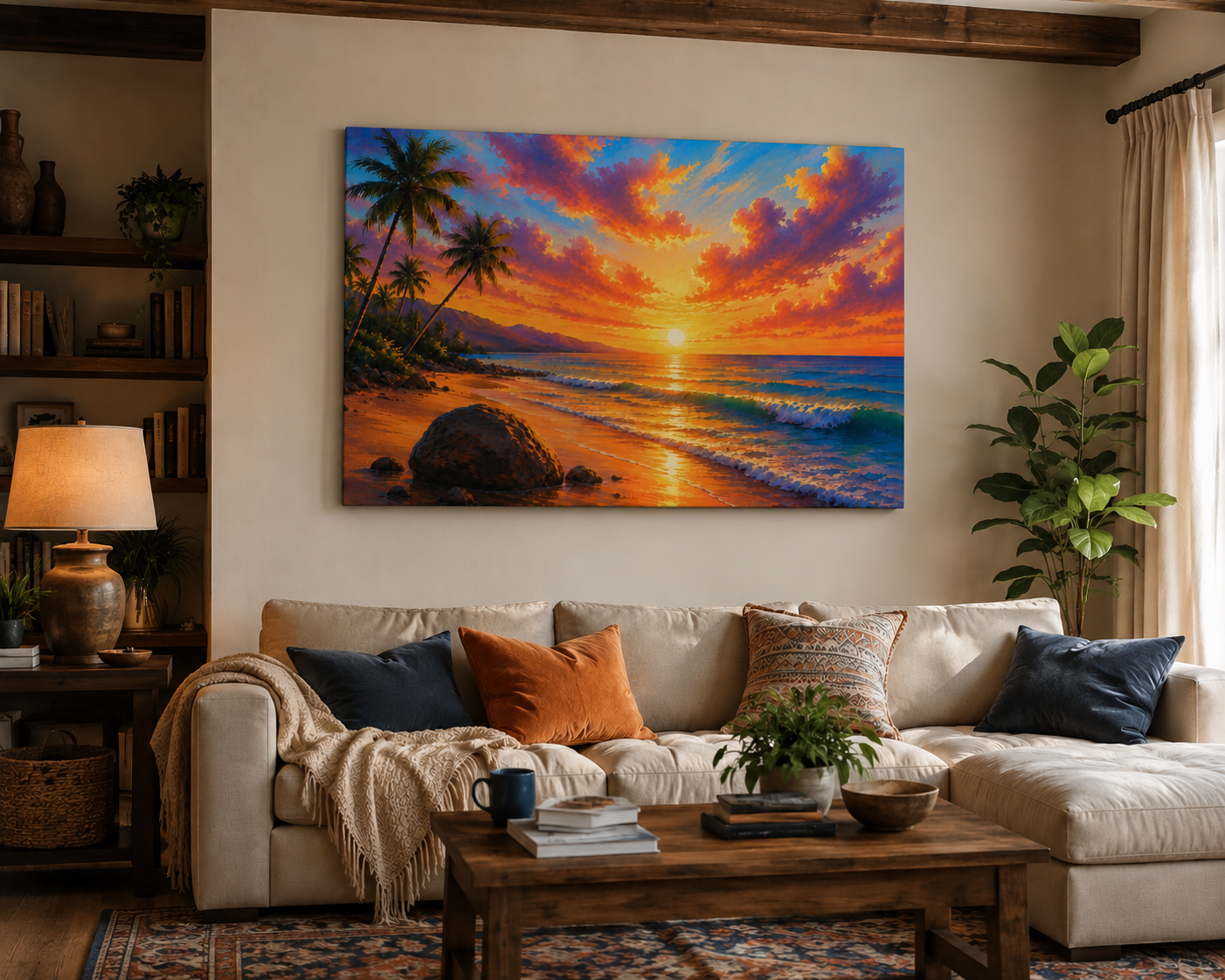 Tropical Sunset Beach Canvas Print - Vibrant Seascape Wall Art