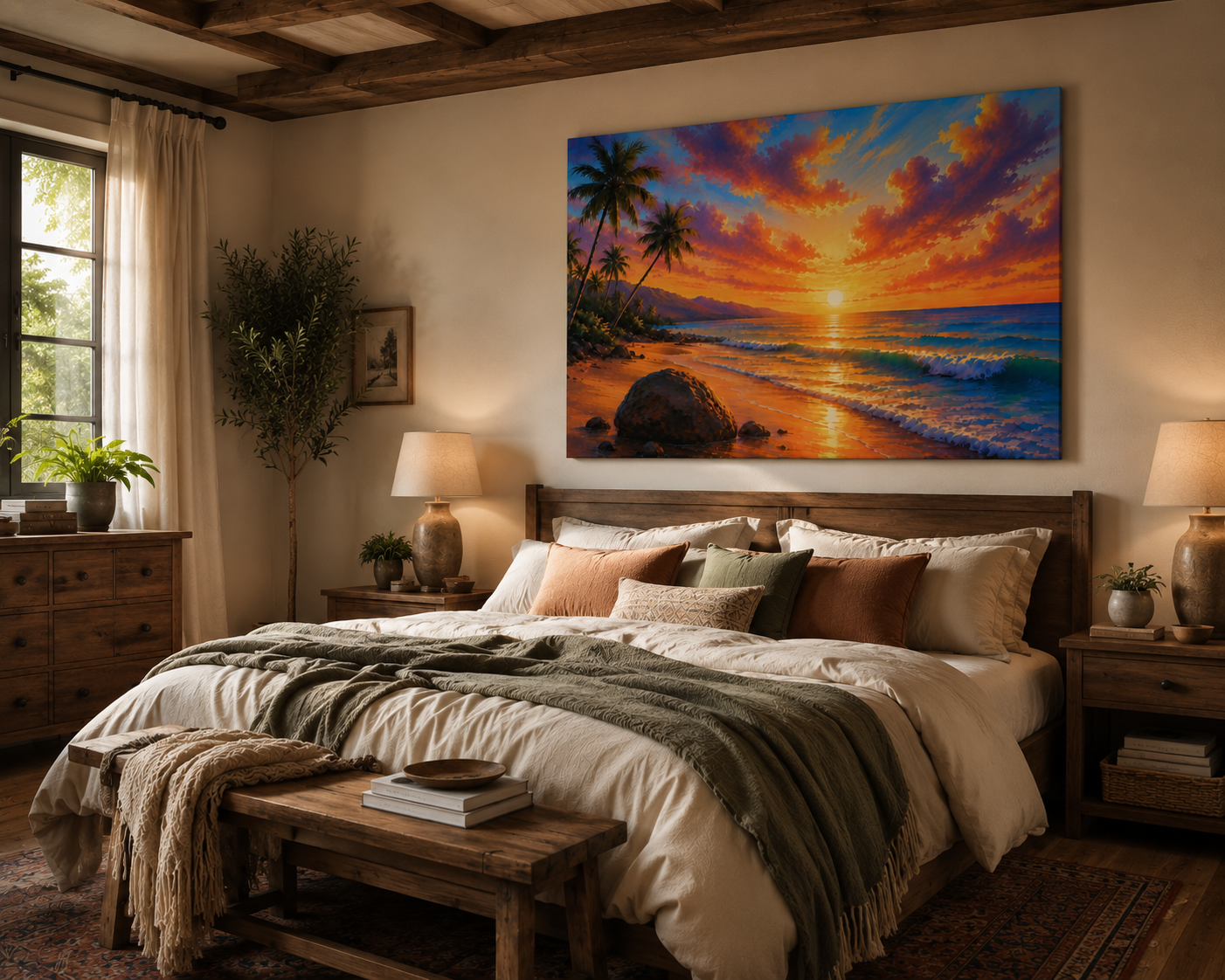 Tropical Sunset Beach Canvas Print - Vibrant Seascape Wall Art