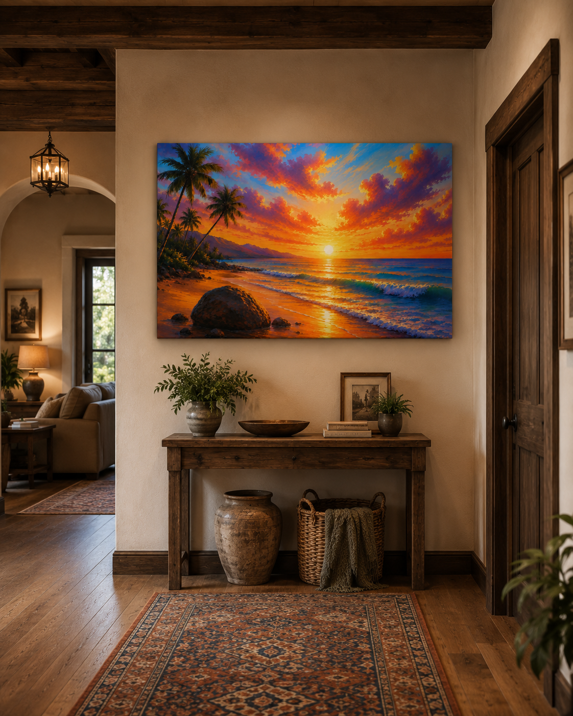 Tropical Sunset Beach Canvas Print - Vibrant Seascape Wall Art