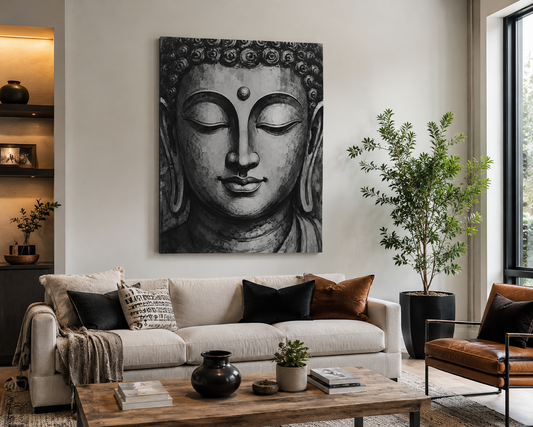 Serene Buddha Face Matte Canvas Wall Art - Stretched 1.25"