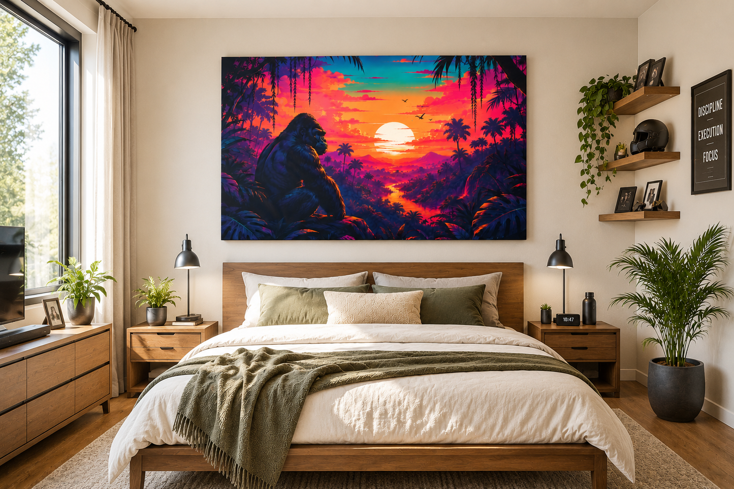 Tropical Sunset Gorilla Matte Canvas Wall Art — Vibrant Jungle Sunset Print, Stretched 1.25"