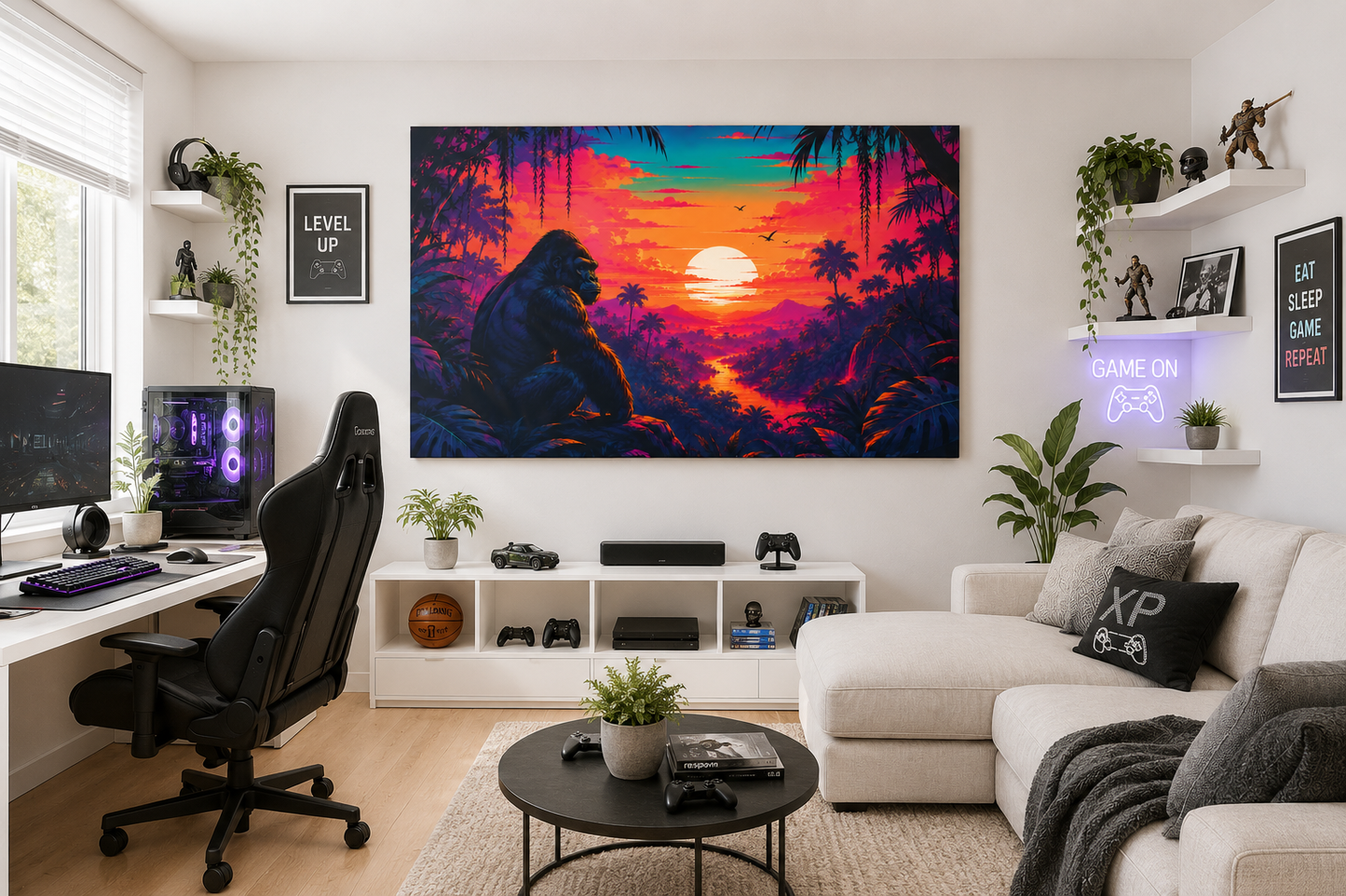 Tropical Sunset Gorilla Matte Canvas Wall Art — Vibrant Jungle Sunset Print, Stretched 1.25"