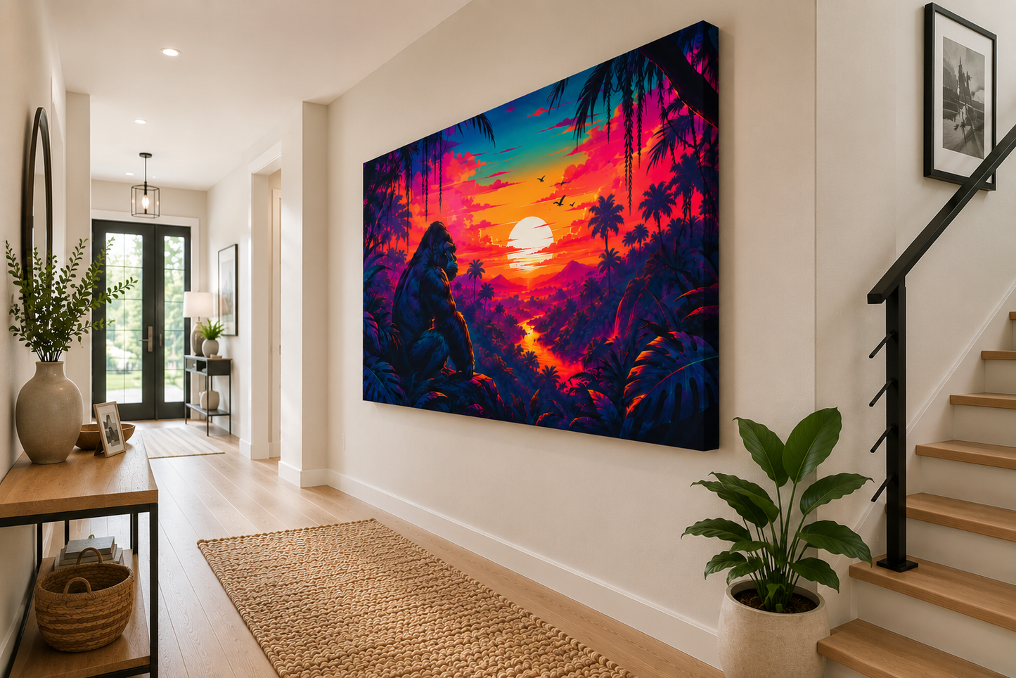 Tropical Sunset Gorilla Matte Canvas Wall Art — Vibrant Jungle Sunset Print, Stretched 1.25"