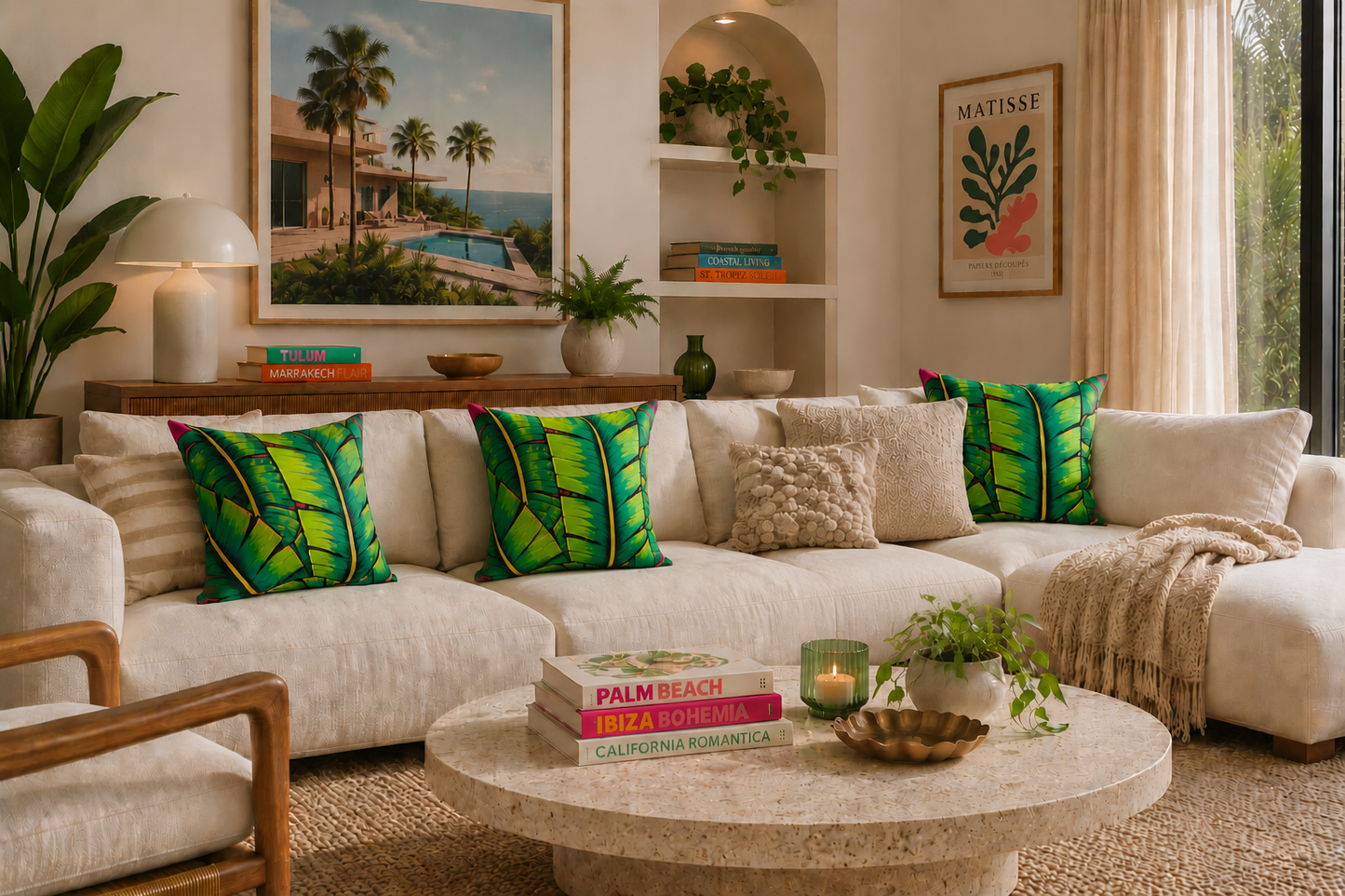 Tropical Banana Leaf Throw Pillow — Bright Green Botanical Accent Cushion