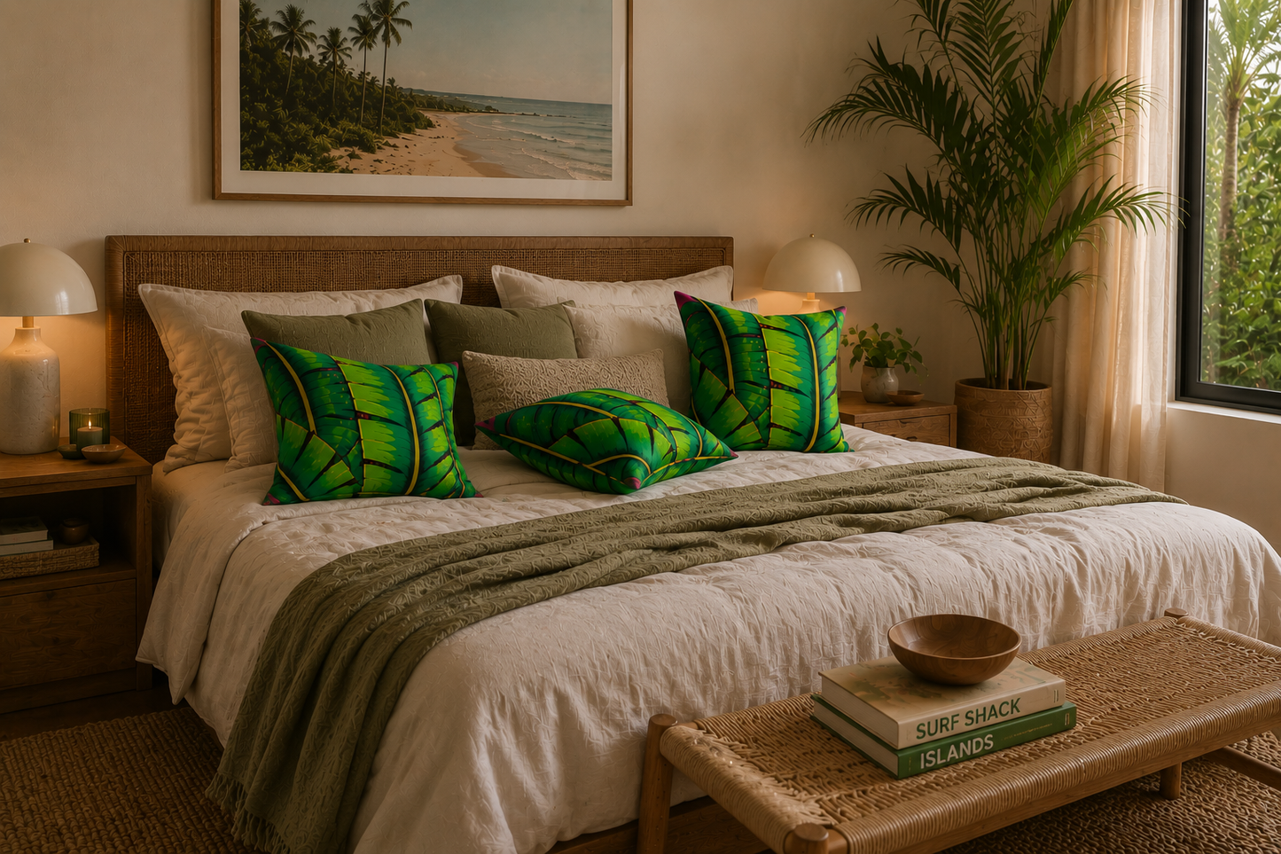 Tropical Banana Leaf Throw Pillow — Bright Green Botanical Accent Cushion