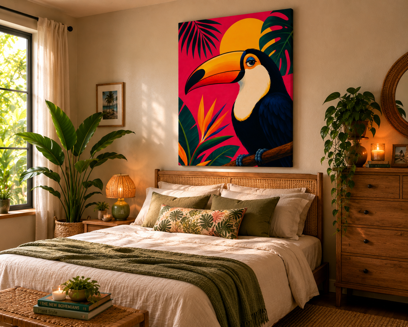 Tropical Toucan Canvas Art – Colorful Botanical Wall Decor