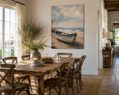 Seaside Rowboat Matte Canvas Wall Art — Coastal Beach Landscape Print