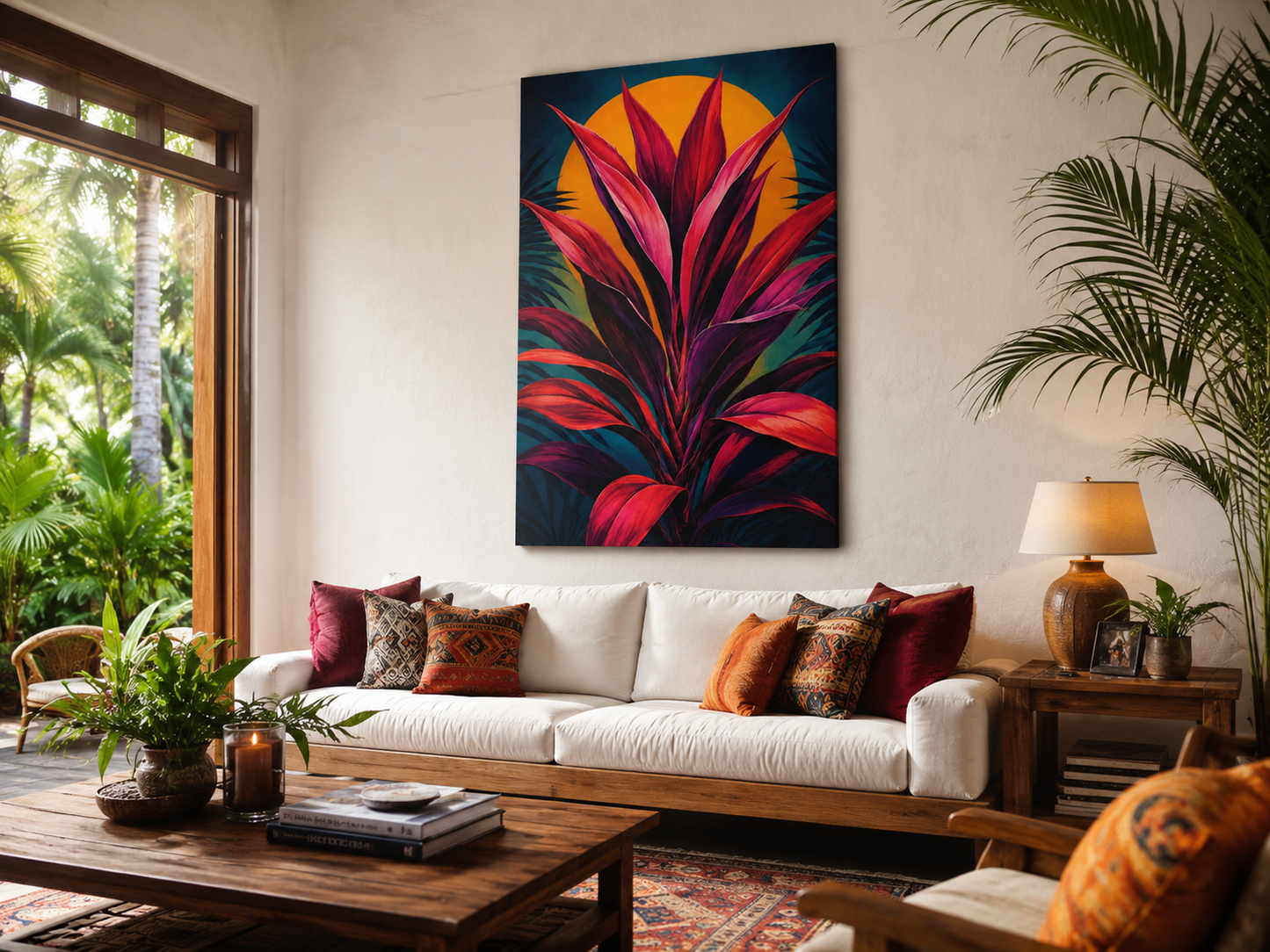 Tropical TI Plant Canvas Wall Art — Vibrant Red Cordyline Print on Matte Stretched Canvas