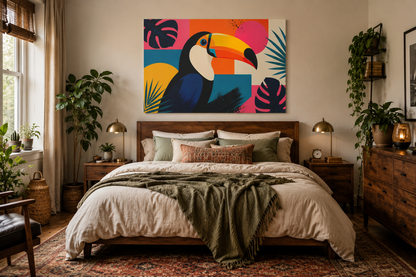 Tropical Toucan Canvas Wall Art — Colorful Matte Stretched Canvas