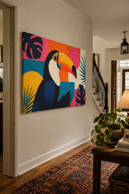 Tropical Toucan Canvas Wall Art — Colorful Matte Stretched Canvas