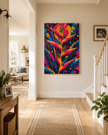 Colorful abstract painting on a wall in a home interior
