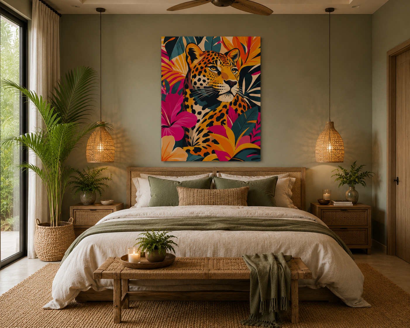 Tropical Leopard Matte Canvas Wall Art – Vibrant Jungle Cat Print
