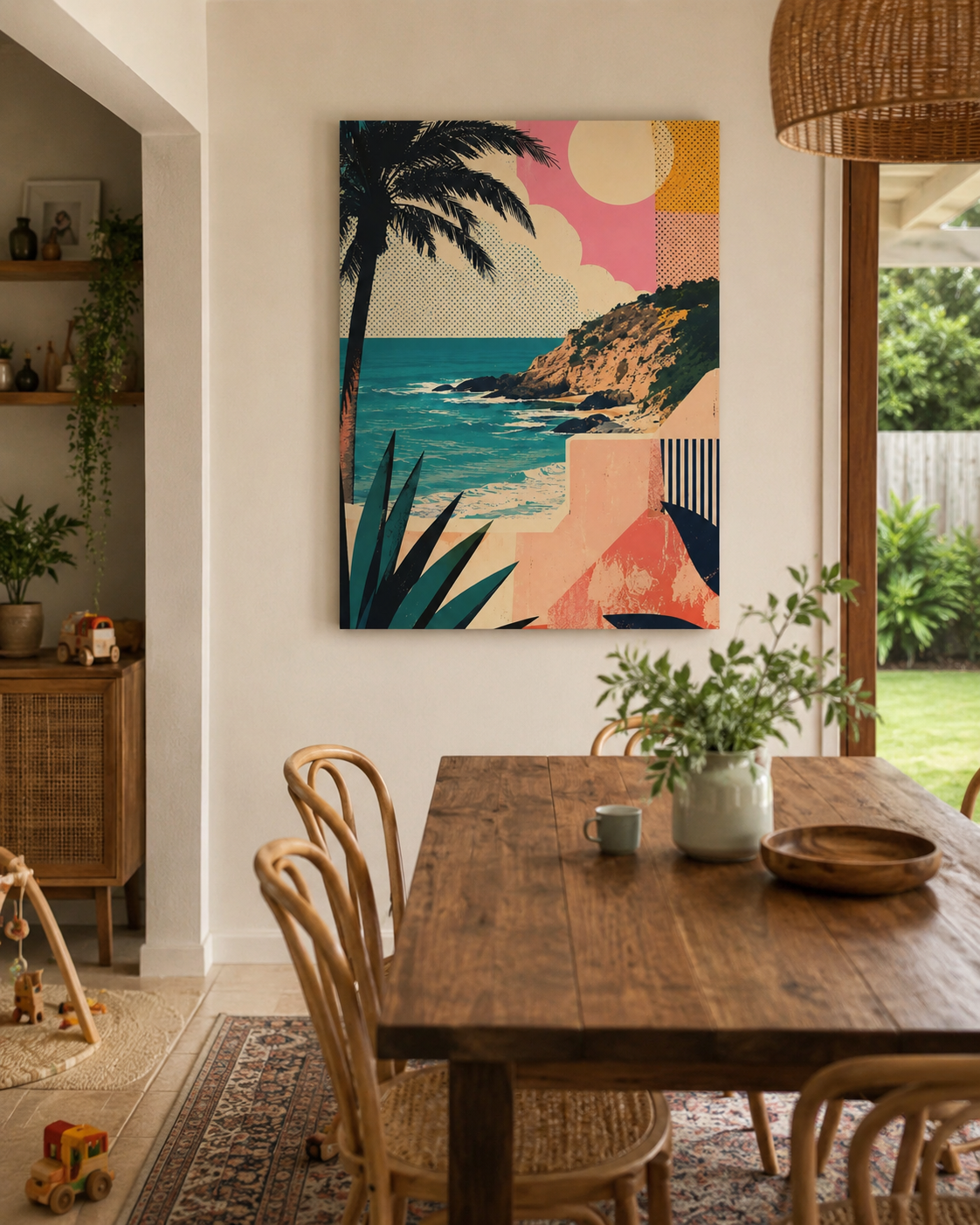 Coastal Retro Beach Canvas Print - Vintage Palm Seaside Wall Art