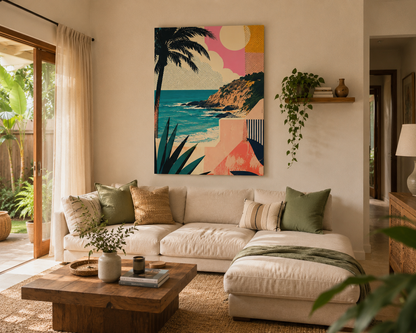Coastal Retro Beach Canvas Print - Vintage Palm Seaside Wall Art