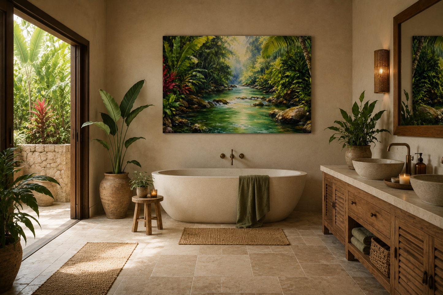 Tropical River Canvas Wall Art — Stretched Matte Nature Landscape Print