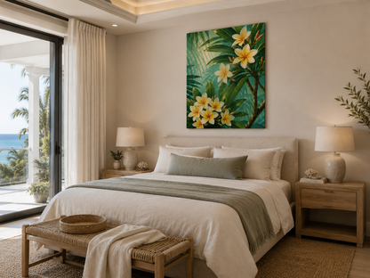 Tropical Plumeria Canvas Wall Art – Yellow Frangipani Botanical Print