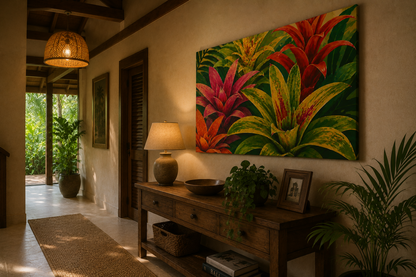 Tropical Bromeliad Canvas Print — Vibrant Botanical Wall Art