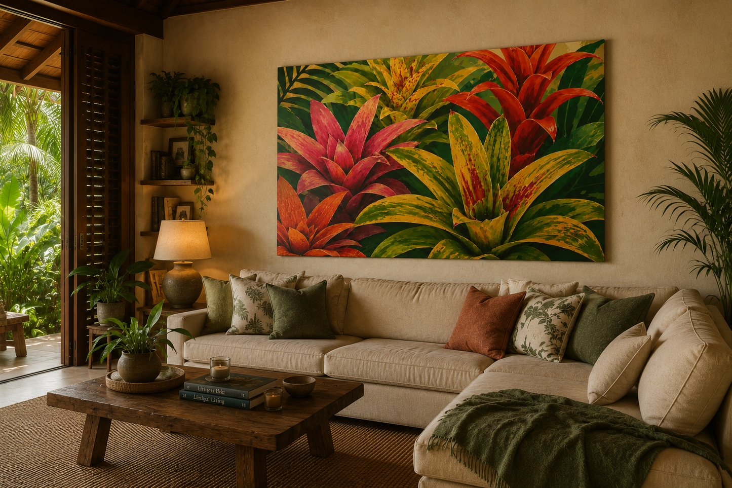 Tropical Bromeliad Canvas Print — Vibrant Botanical Wall Art