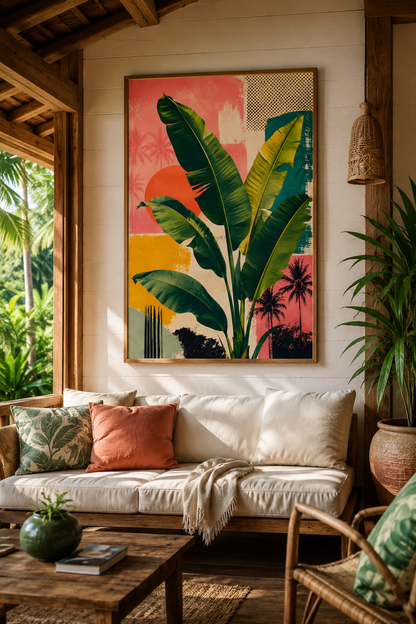 Tropical Banana Leaf Poster — Vintage Palm Art Matte Vertical Print
