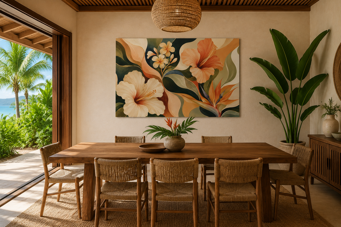 Tropical Floral Botanical Canvas Print - Stretched Matte Wall Art