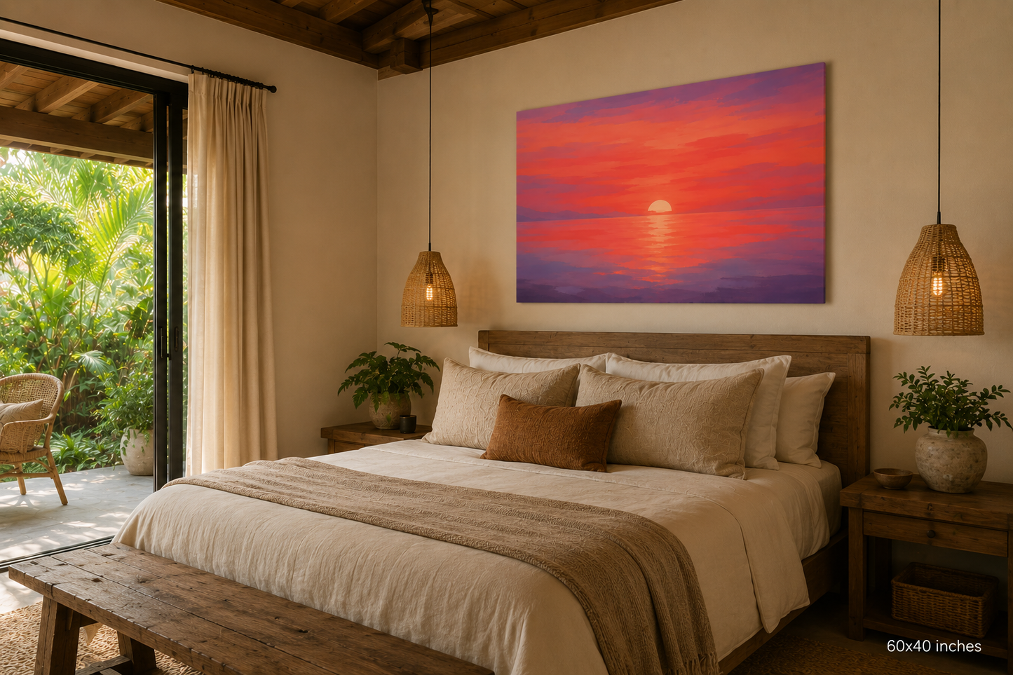 Sunset Seascape Canvas — Pink Orange Ocean Sunset Matte Stretched Wall Art