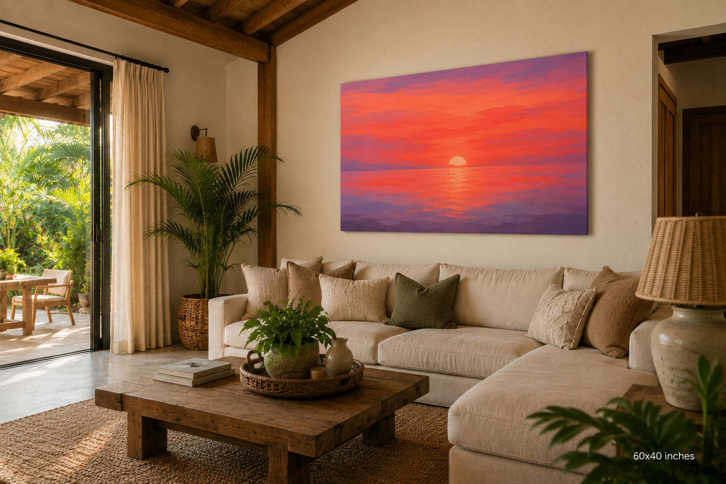 Sunset Seascape Canvas — Pink Orange Ocean Sunset Matte Stretched Wall Art