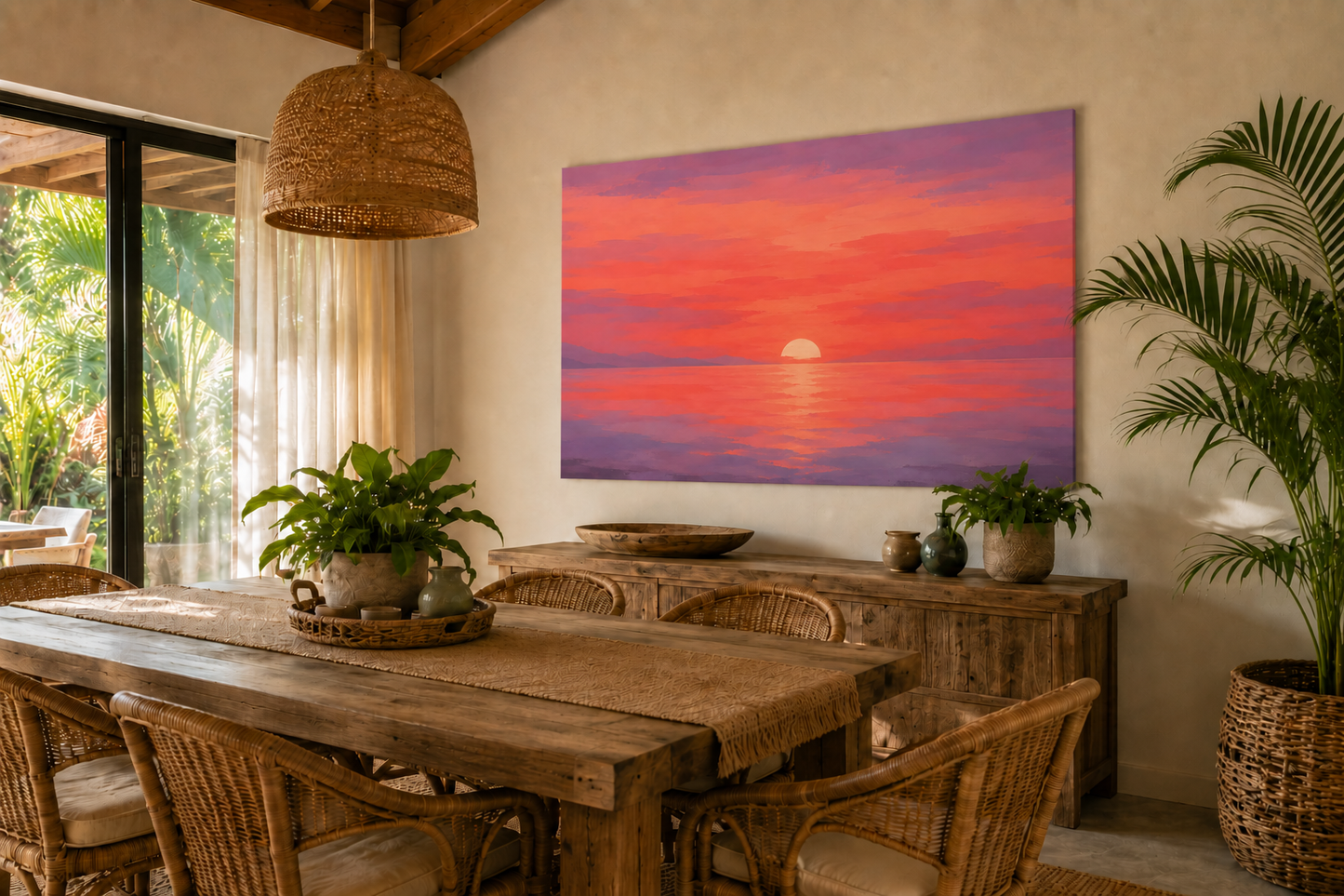 Sunset Seascape Canvas — Pink Orange Ocean Sunset Matte Stretched Wall Art