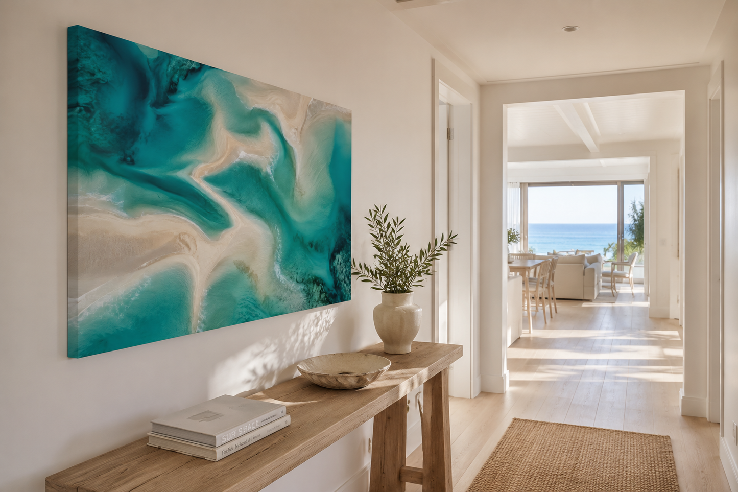 Teal Ocean Abstract Canvas Print — Stretched Matte Wall Art 1.25"