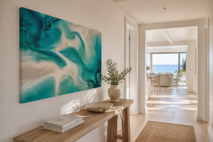 Teal Ocean Abstract Canvas Print — Stretched Matte Wall Art 1.25"