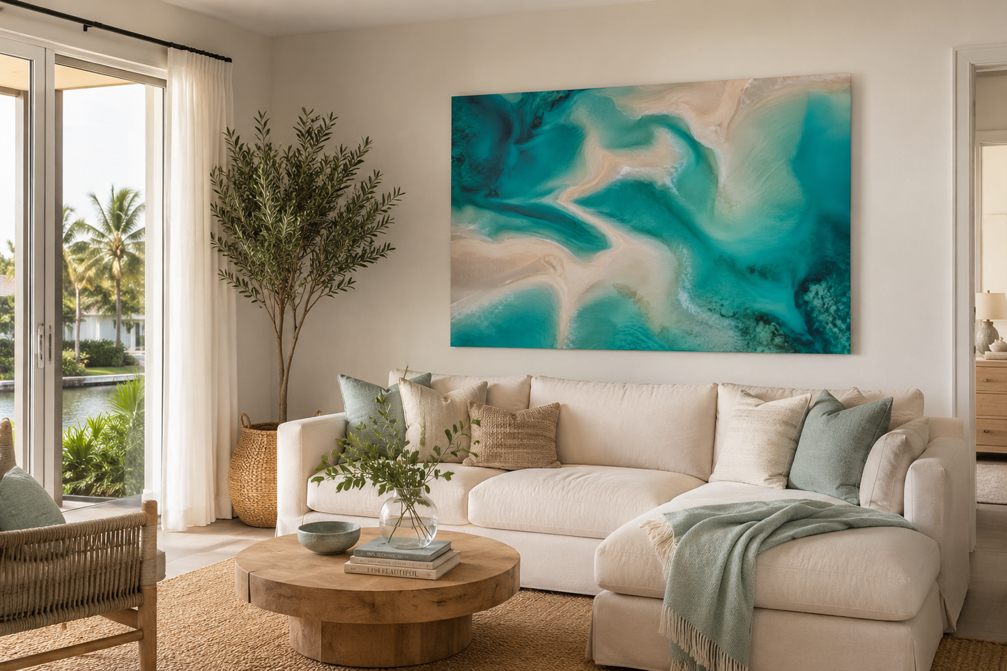 Teal Ocean Abstract Canvas Print — Stretched Matte Wall Art 1.25"