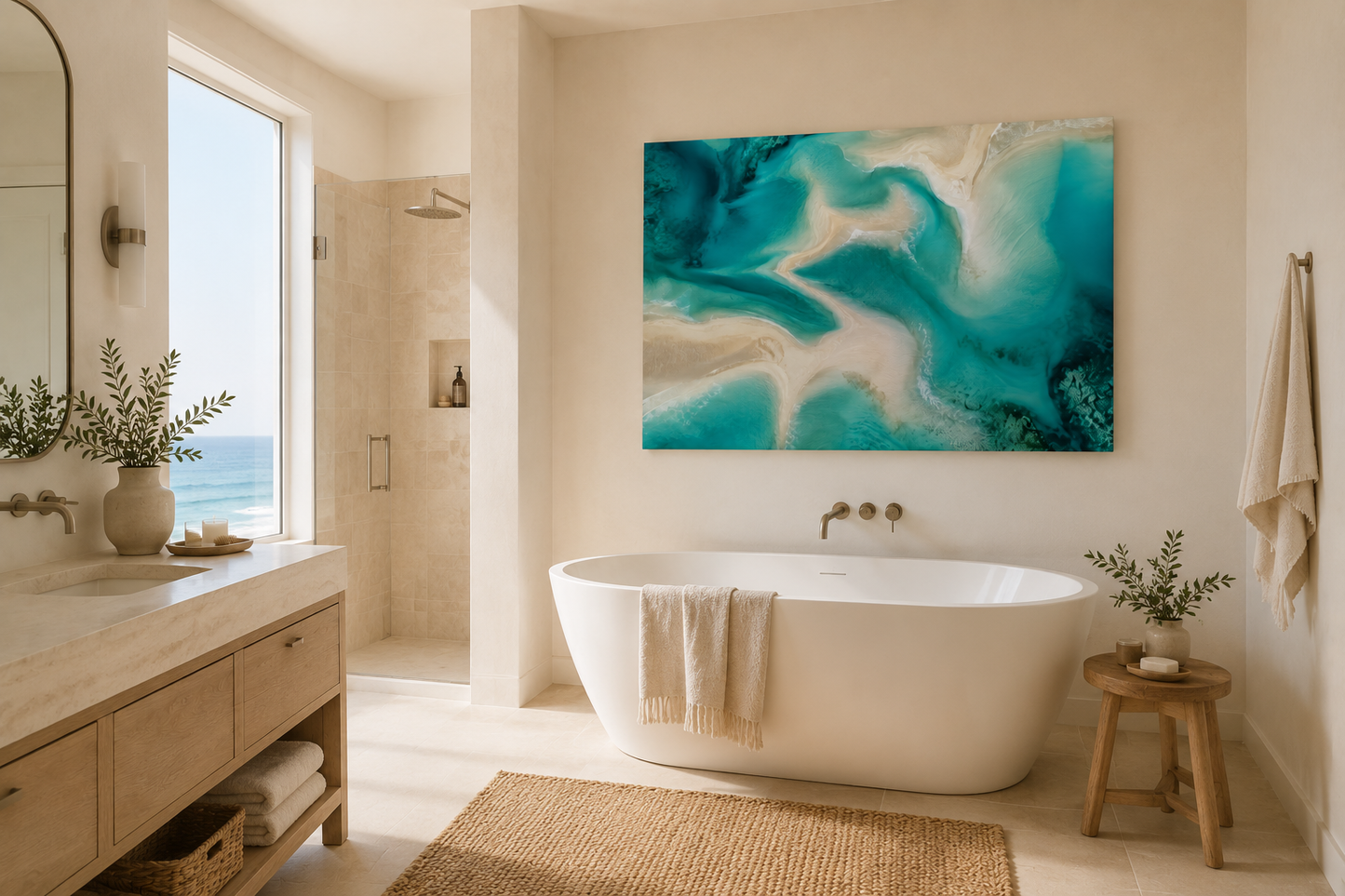 Teal Ocean Abstract Canvas Print — Stretched Matte Wall Art 1.25"