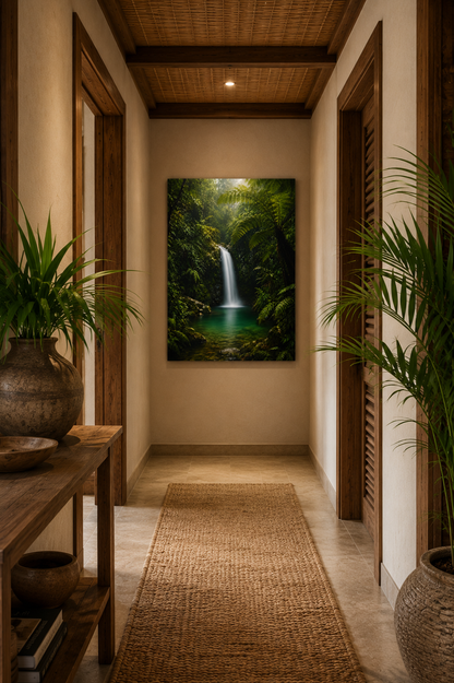 Tropical Waterfall Canvas Print — Lush Green Rainforest Wall Art