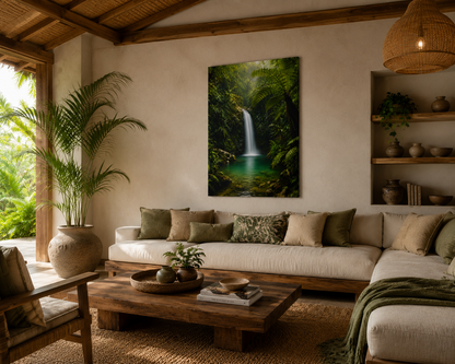 Tropical Waterfall Canvas Print — Lush Green Rainforest Wall Art