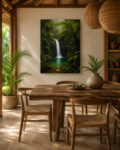 Tropical Waterfall Canvas Print — Lush Green Rainforest Wall Art