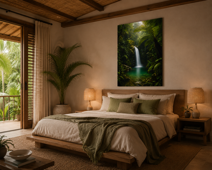 Tropical Waterfall Canvas Print — Lush Green Rainforest Wall Art