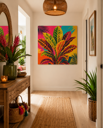 Tropical Croton Plant Matte Canvas Wall Art — Vibrant Pop Art Stretched Print