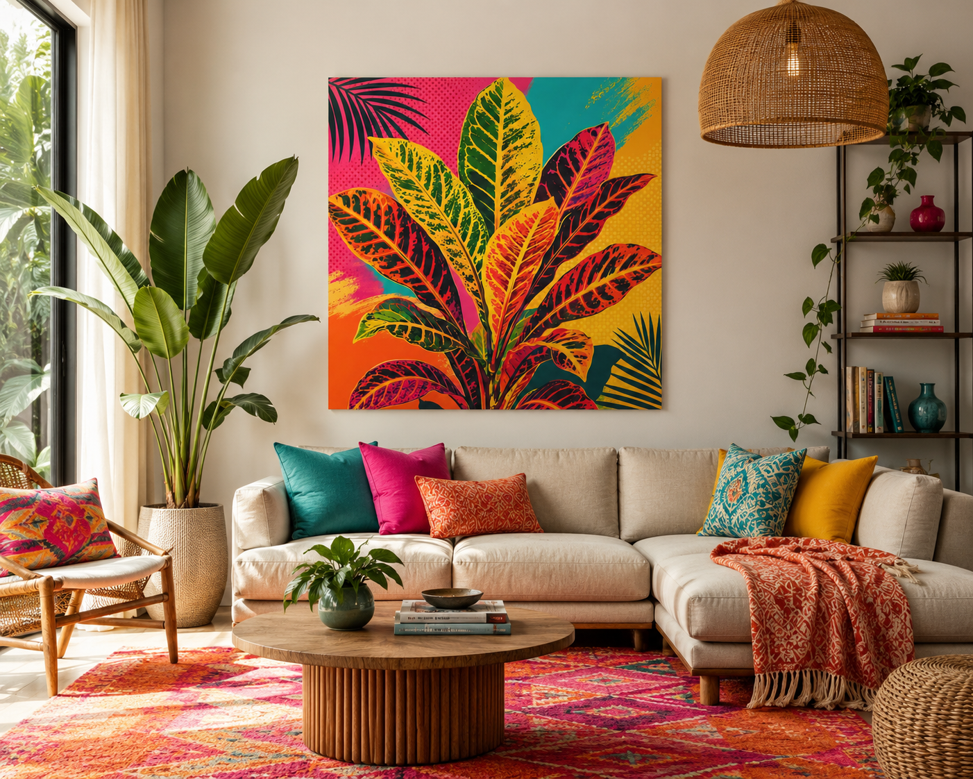 Tropical Croton Plant Matte Canvas Wall Art — Vibrant Pop Art Stretched Print