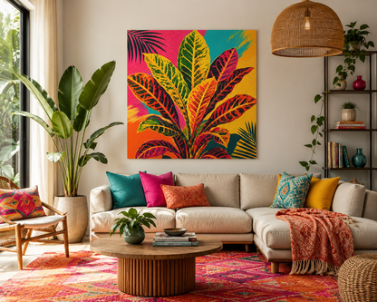 Tropical Croton Plant Matte Canvas Wall Art — Vibrant Pop Art Stretched Print