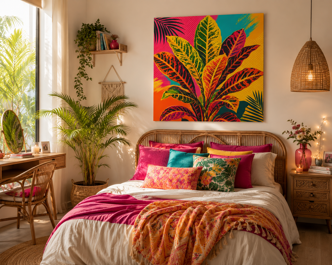 Tropical Croton Plant Matte Canvas Wall Art — Vibrant Pop Art Stretched Print