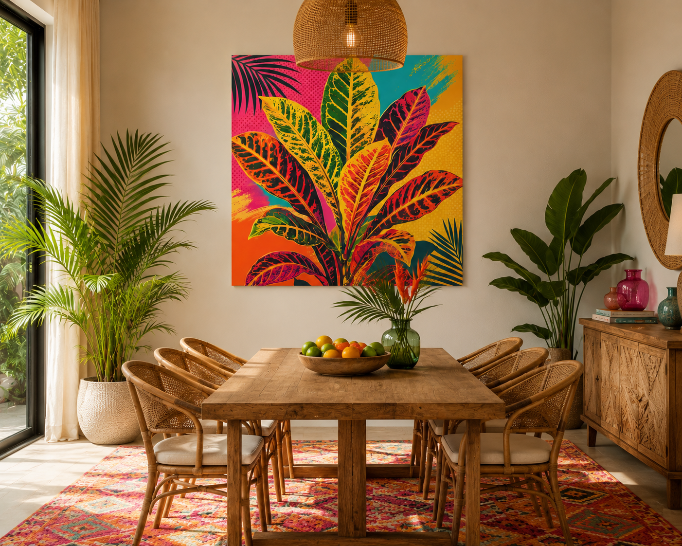 Tropical Croton Plant Matte Canvas Wall Art — Vibrant Pop Art Stretched Print