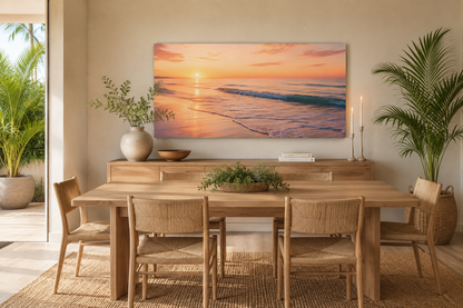 Sunset Beach Panoramic Canvas Print — Stretched Matte Coastal Wall Art