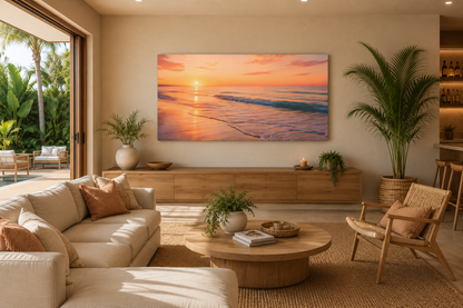Sunset Beach Panoramic Canvas Print — Stretched Matte Coastal Wall Art