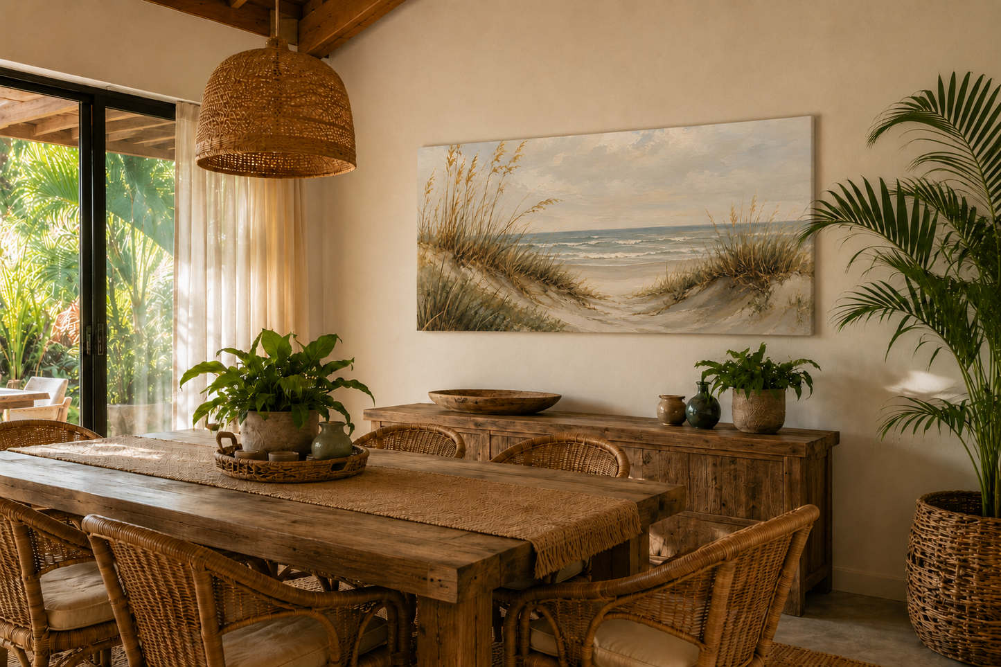 Coastal Dunes Beach Canvas Print — Seaside Landscape Wall Art (Wide Angle)