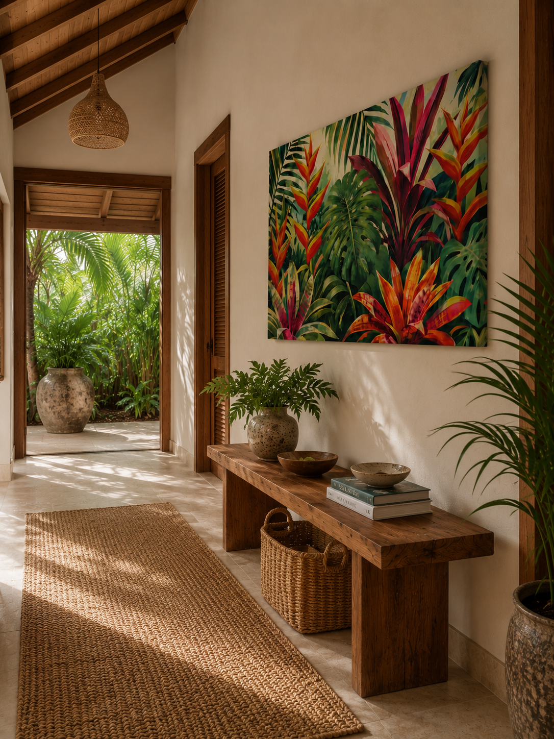 Tropical Botanical Canvas Wall Art – Vibrant Jungle Foliage Matte Stretched Print