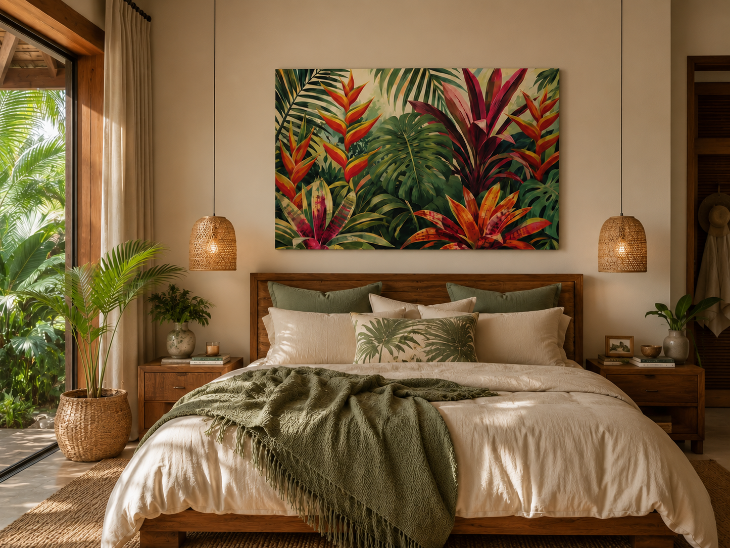 Tropical Botanical Canvas Wall Art – Vibrant Jungle Foliage Matte Stretched Print