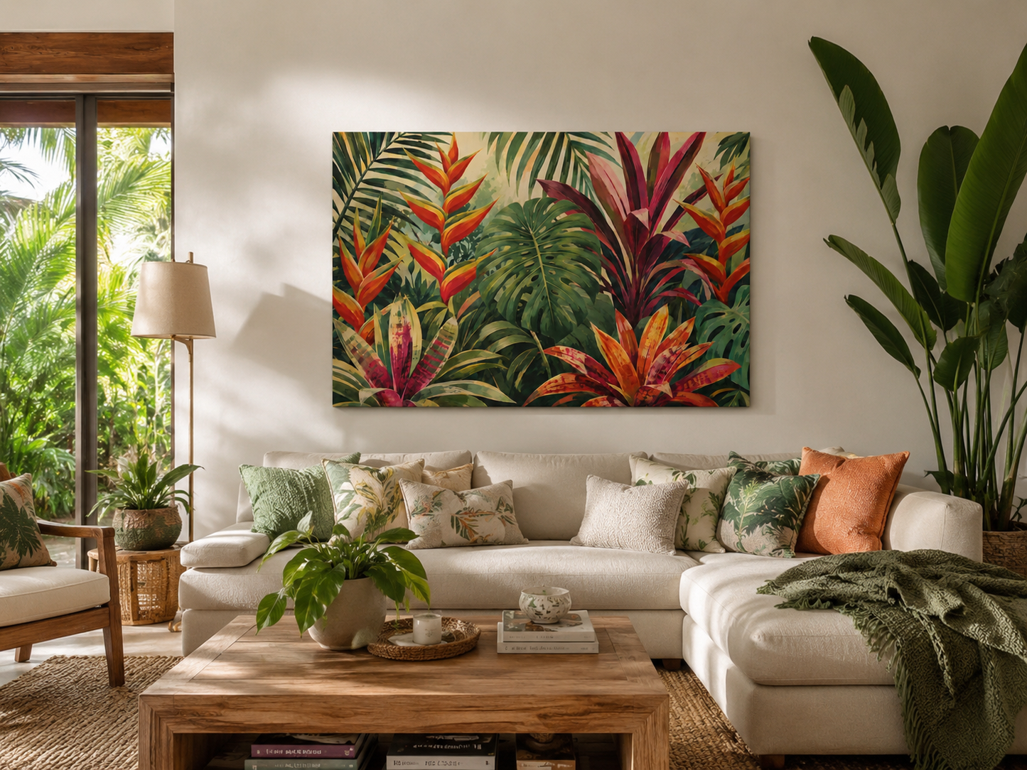 Tropical Botanical Canvas Wall Art – Vibrant Jungle Foliage Matte Stretched Print