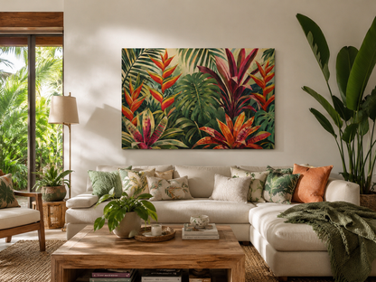 Tropical Botanical Canvas Wall Art – Vibrant Jungle Foliage Matte Stretched Print