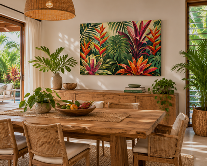 Tropical Botanical Canvas Wall Art – Vibrant Jungle Foliage Matte Stretched Print