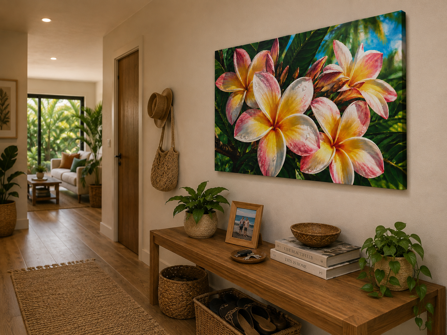 Plumeria Blossom Matte Canvas Print — Stretched Tropical Frangipani Wall Art