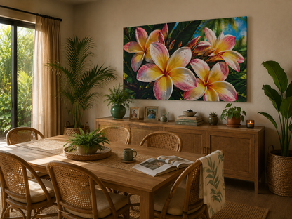 Plumeria Blossom Matte Canvas Print — Stretched Tropical Frangipani Wall Art